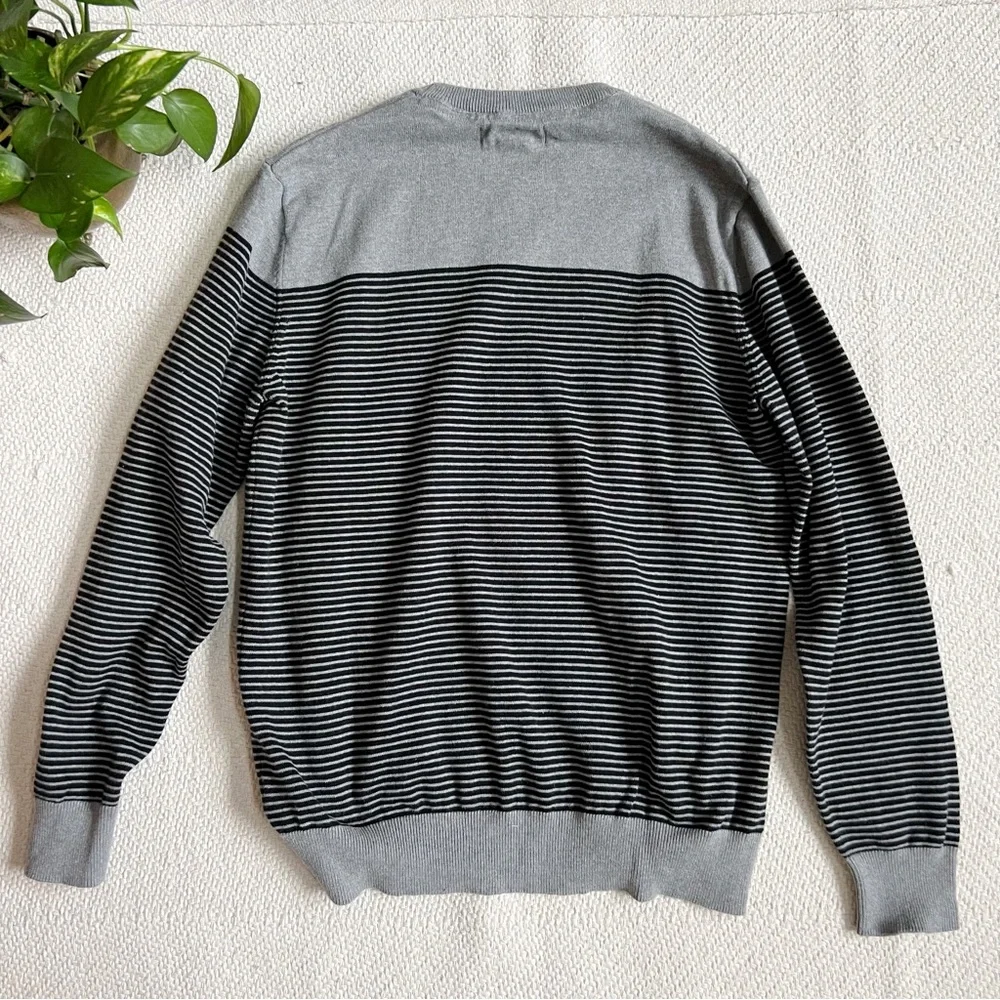 Frederick Anderson Copenhagen Grey Black Striped Cotton Knit Sweater Mens Large